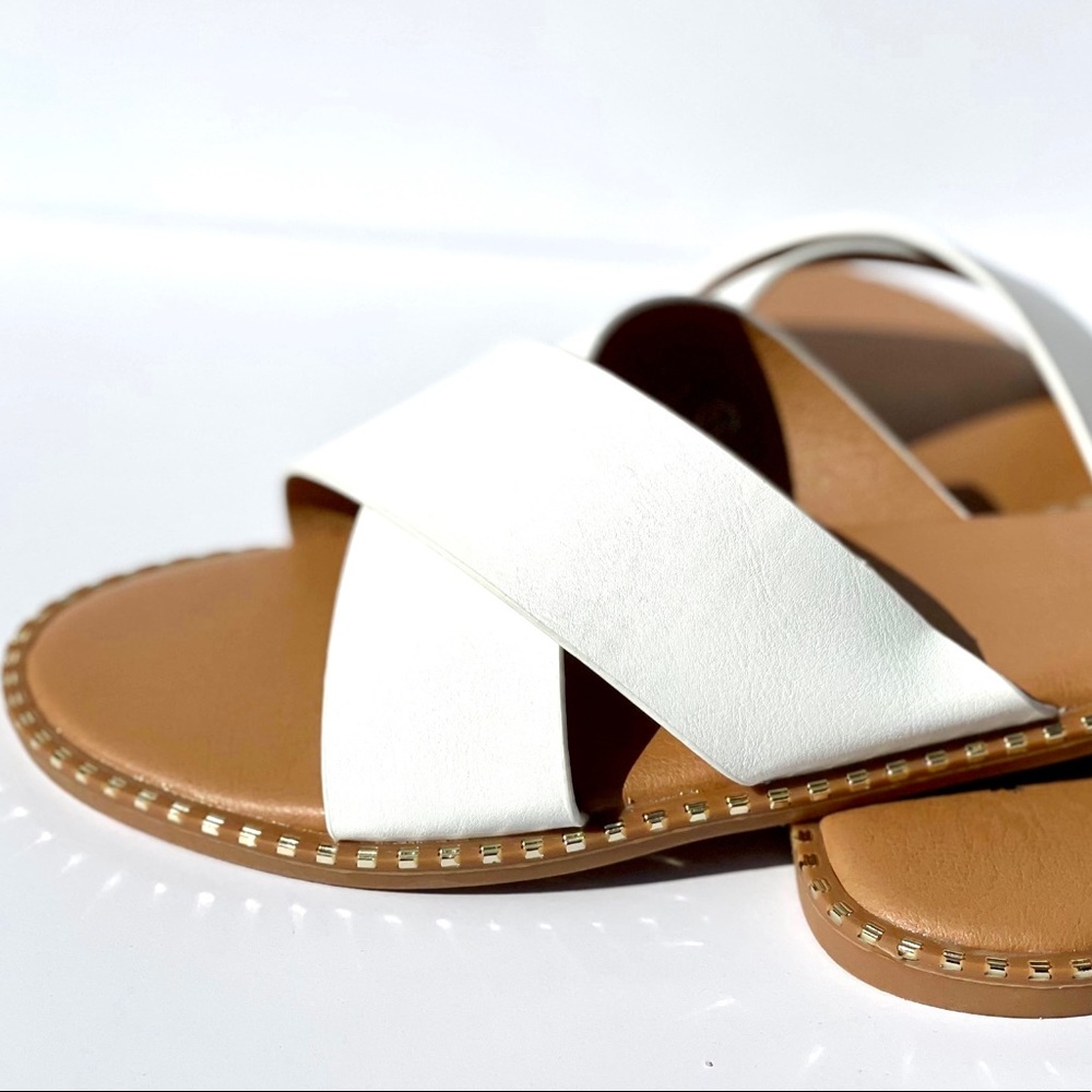 White X Band Studded Slide Flat Sandals - Picture 5 of 10
